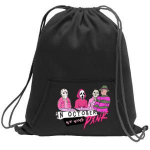 Horror Movies In October We Wear Pink For Breast Cancer Awareness Sweatshirt Cinch Pack Bag