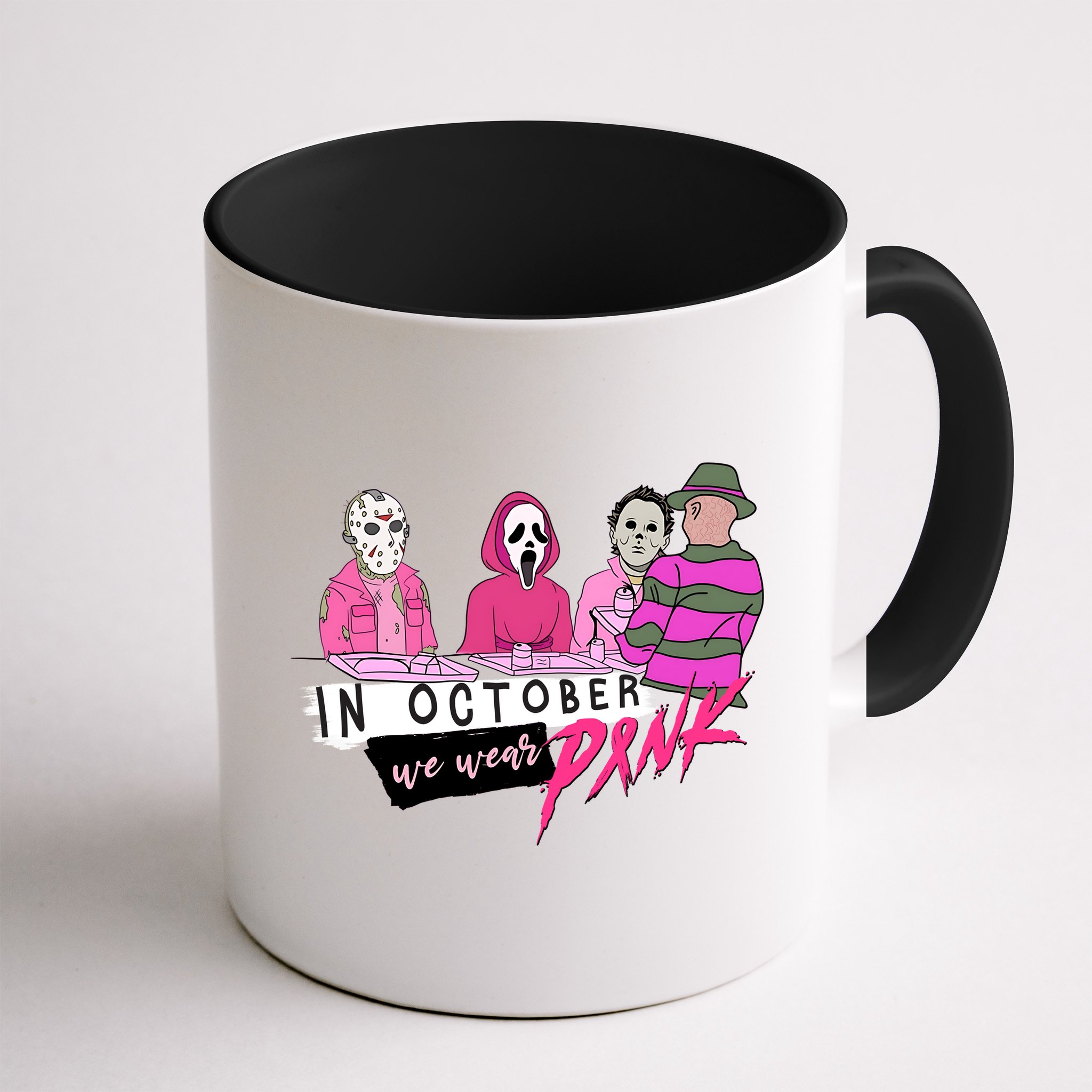 Horror Movies In October We Wear Pink For Breast Cancer Awareness Mug