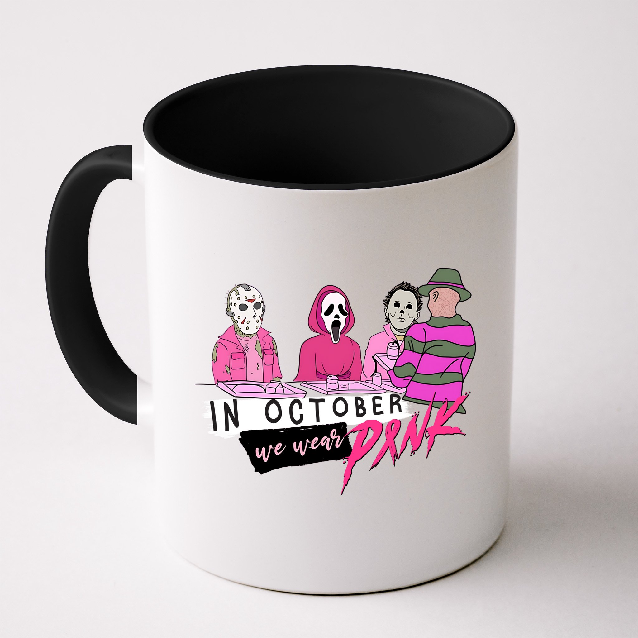 Horror Movies In October We Wear Pink For Breast Cancer Awareness Mug
