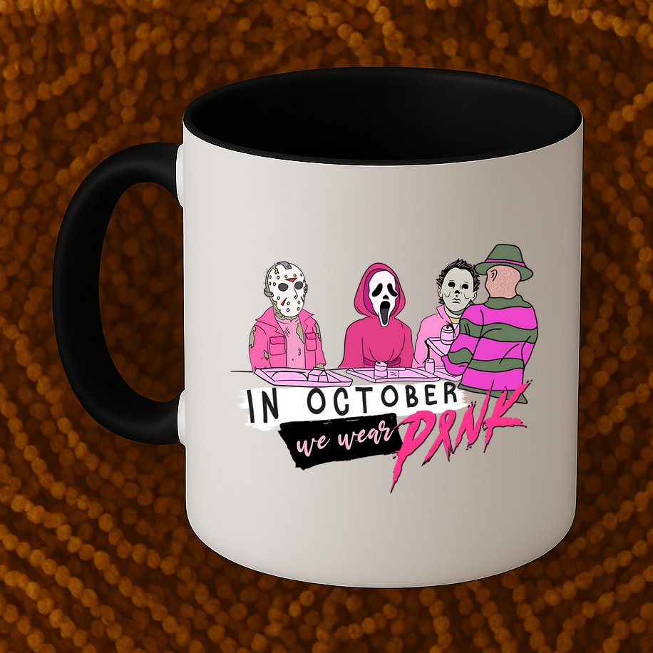 Horror Movies In October We Wear Pink For Breast Cancer Awareness Mug