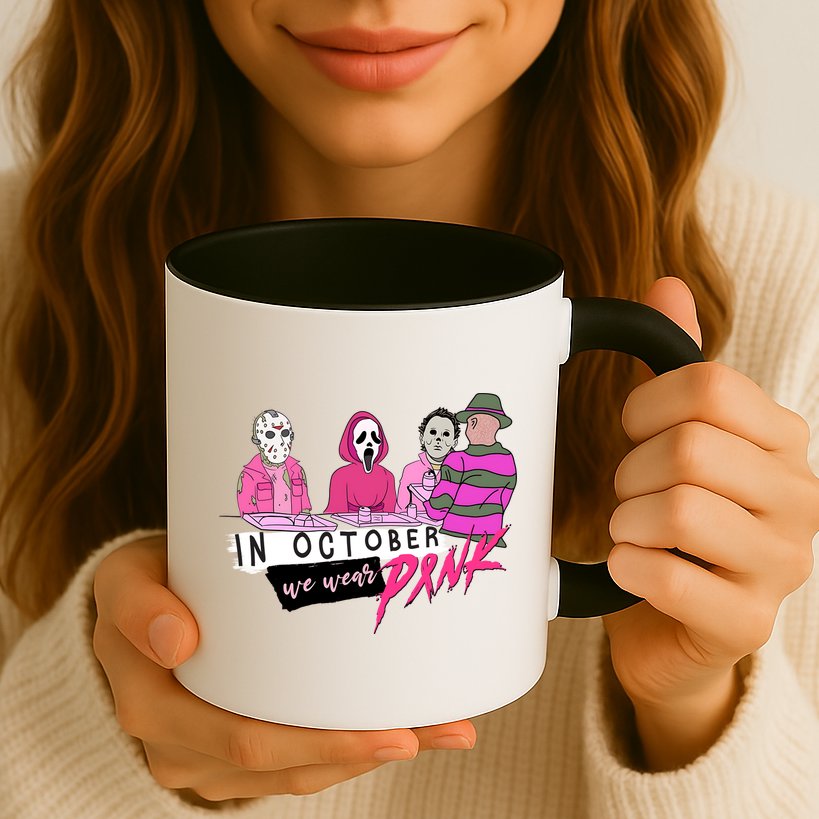 Horror Movies In October We Wear Pink For Breast Cancer Awareness Mug