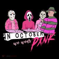 Horror Movies In October We Wear Pink For Breast Cancer Awareness Drawstring Bag