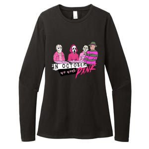 Horror Movies In October We Wear Pink For Breast Cancer Awareness Womens CVC Long Sleeve Shirt