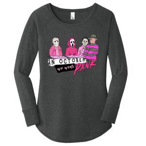 Horror Movies In October We Wear Pink For Breast Cancer Awareness Women's Perfect Tri Tunic Long Sleeve Shirt