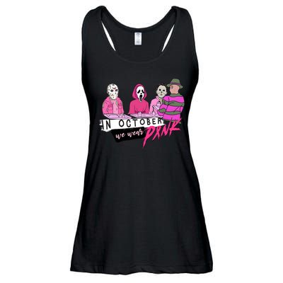 Horror Movies In October We Wear Pink For Breast Cancer Awareness Ladies Essential Flowy Tank