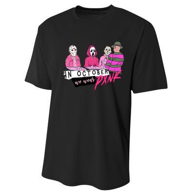 Horror Movies In October We Wear Pink For Breast Cancer Awareness Performance Sprint T-Shirt