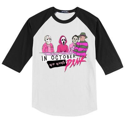 Horror Movies In October We Wear Pink For Breast Cancer Awareness Kids Colorblock Raglan Jersey