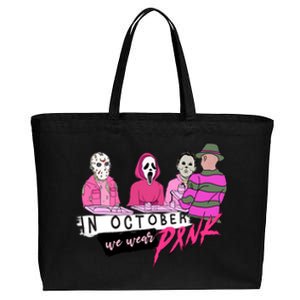 Horror Movies In October We Wear Pink For Breast Cancer Awareness Cotton Canvas Jumbo Tote