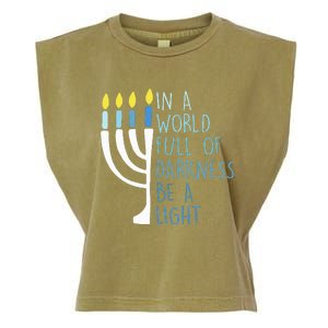 Hanukkah Menorah In A World Full Of Darkness Be A Light Garment-Dyed Women's Muscle Tee