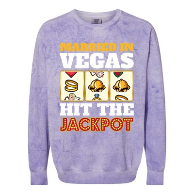 Hitched Married In Vegas Lucky With Love Cool Gift Colorblast Crewneck Sweatshirt