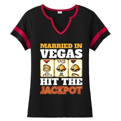 Hitched Married In Vegas Lucky With Love Cool Gift Ladies Halftime Notch Neck Tee