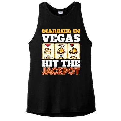 Hitched Married In Vegas Lucky With Love Cool Gift Ladies PosiCharge Tri-Blend Wicking Tank