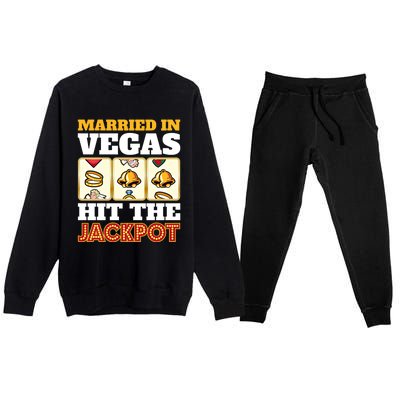 Hitched Married In Vegas Lucky With Love Cool Gift Premium Crewneck Sweatsuit Set