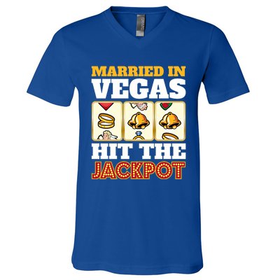 Hitched Married In Vegas Lucky With Love Cool Gift V-Neck T-Shirt