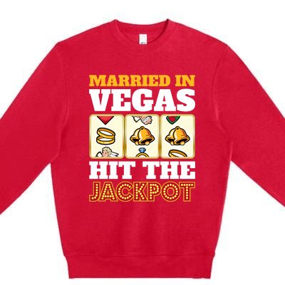 Hitched Married In Vegas Lucky With Love Cool Gift Premium Crewneck Sweatshirt