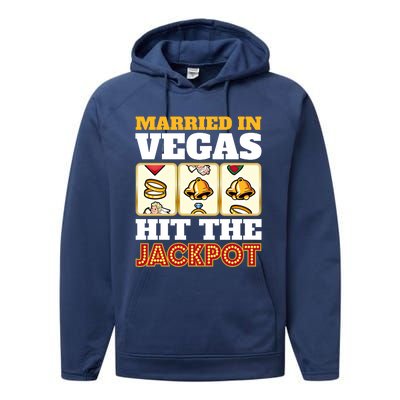 Hitched Married In Vegas Lucky With Love Cool Gift Performance Fleece Hoodie