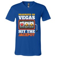 Hitched Married In Vegas And Lucky With Love Gamble Cute Gift V-Neck T-Shirt