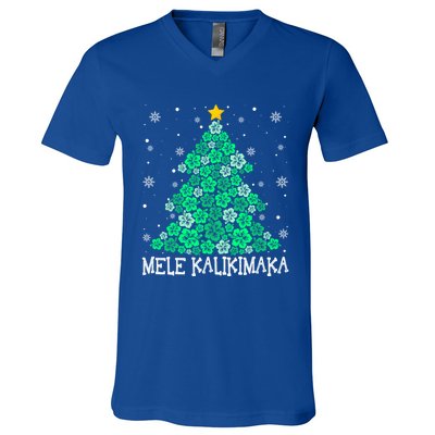 Hawaii Mele Kalikimaka Merry Christmas Hawaiian Xmas Tree Gift V-Neck T-Shirt