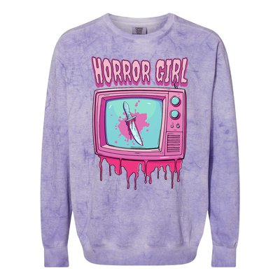 Horror Movie Lover Pastel Goth Slasher Pink Retro TV Scary Colorblast Crewneck Sweatshirt