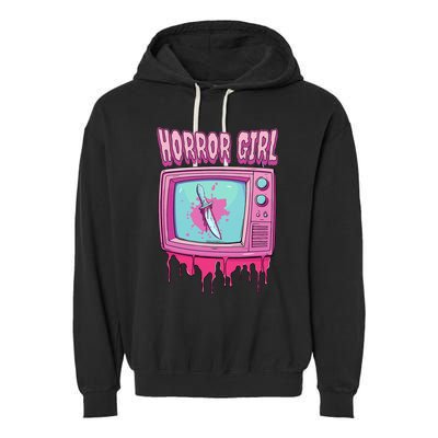 Horror Movie Lover Pastel Goth Slasher Pink Retro TV Scary Garment-Dyed Fleece Hoodie