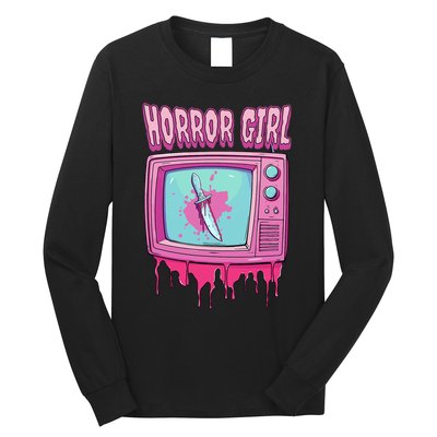 Horror Movie Lover Pastel Goth Slasher Pink Retro TV Scary Long Sleeve Shirt