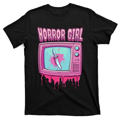 Horror Movie Lover Pastel Goth Slasher Pink Retro TV Scary T-Shirt