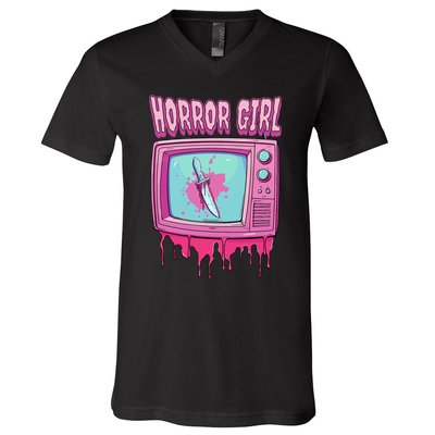 Horror Movie Lover Pastel Goth Slasher Pink Retro TV Scary V-Neck T-Shirt