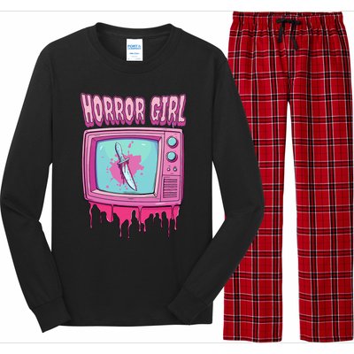 Horror Movie Lover Pastel Goth Slasher Pink Retro TV Scary Long Sleeve Pajama Set