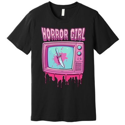 Horror Movie Lover Pastel Goth Slasher Pink Retro TV Scary Premium T-Shirt