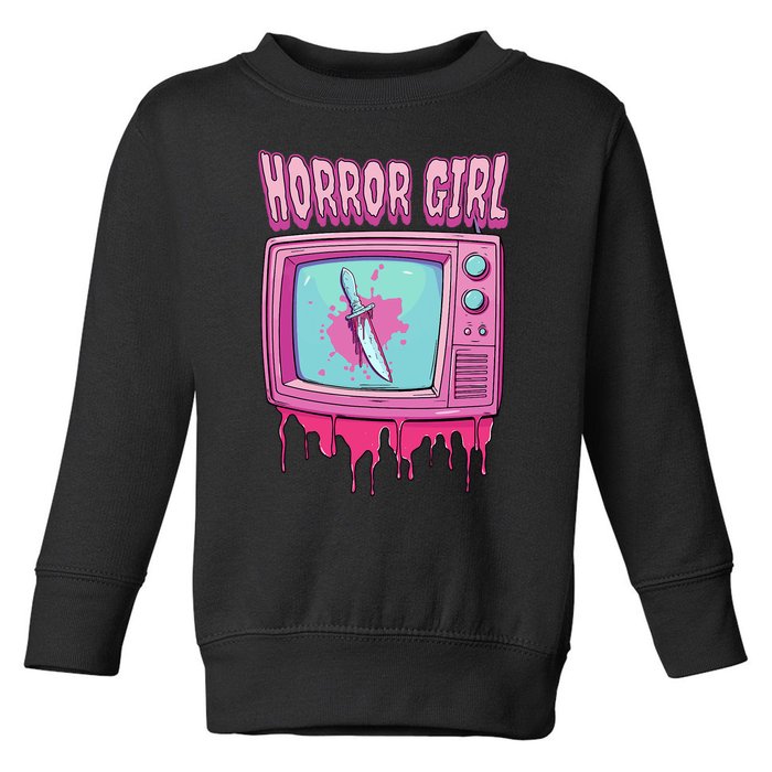 Horror Movie Lover Pastel Goth Slasher Pink Retro TV Scary Toddler Sweatshirt