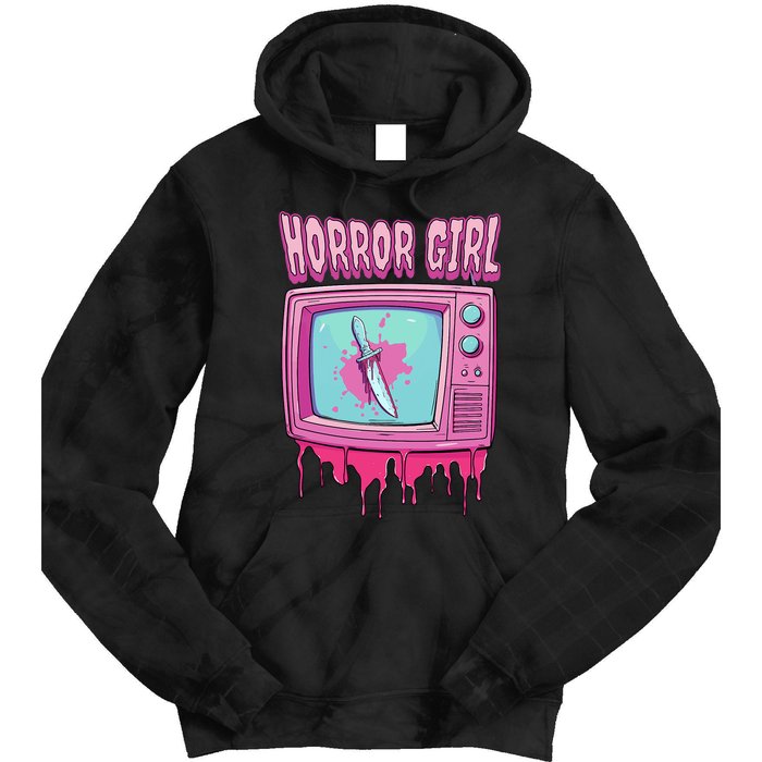 Horror Movie Lover Pastel Goth Slasher Pink Retro TV Scary Tie Dye Hoodie