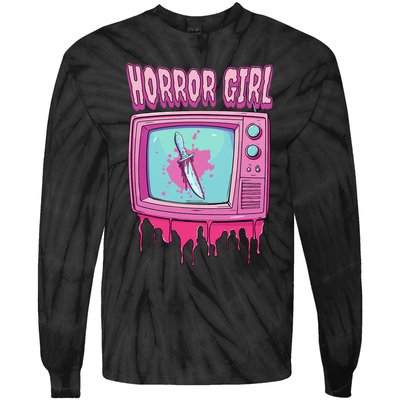 Horror Movie Lover Pastel Goth Slasher Pink Retro TV Scary Tie-Dye Long Sleeve Shirt