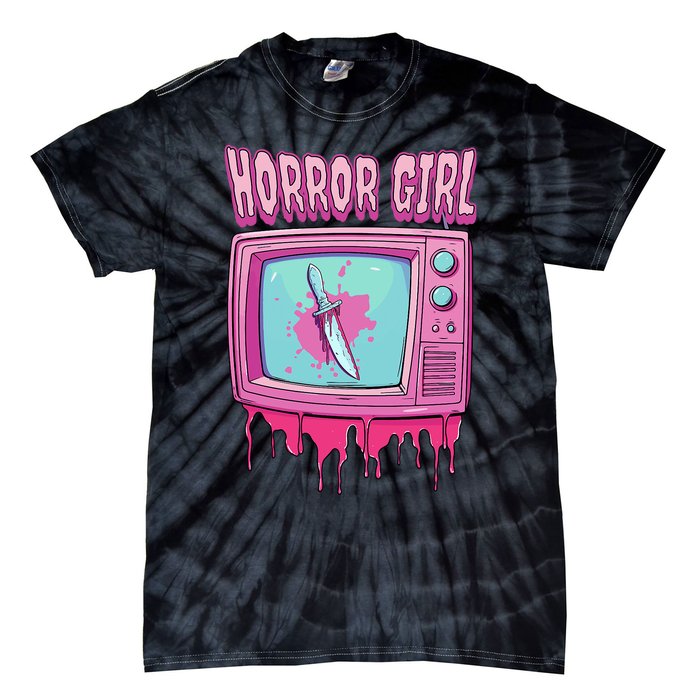 Horror Movie Lover Pastel Goth Slasher Pink Retro TV Scary Tie-Dye T-Shirt