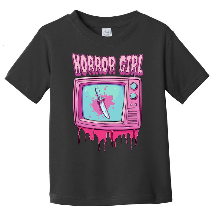 Horror Movie Lover Pastel Goth Slasher Pink Retro TV Scary Toddler T-Shirt