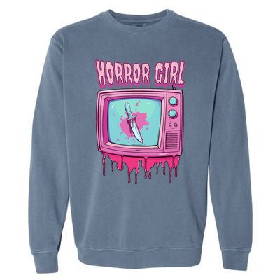 Horror Movie Lover Pastel Goth Slasher Pink Retro TV Scary Garment-Dyed Sweatshirt