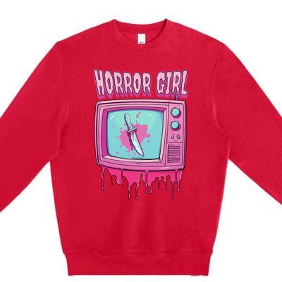 Horror Movie Lover Pastel Goth Slasher Pink Retro TV Scary Premium Crewneck Sweatshirt