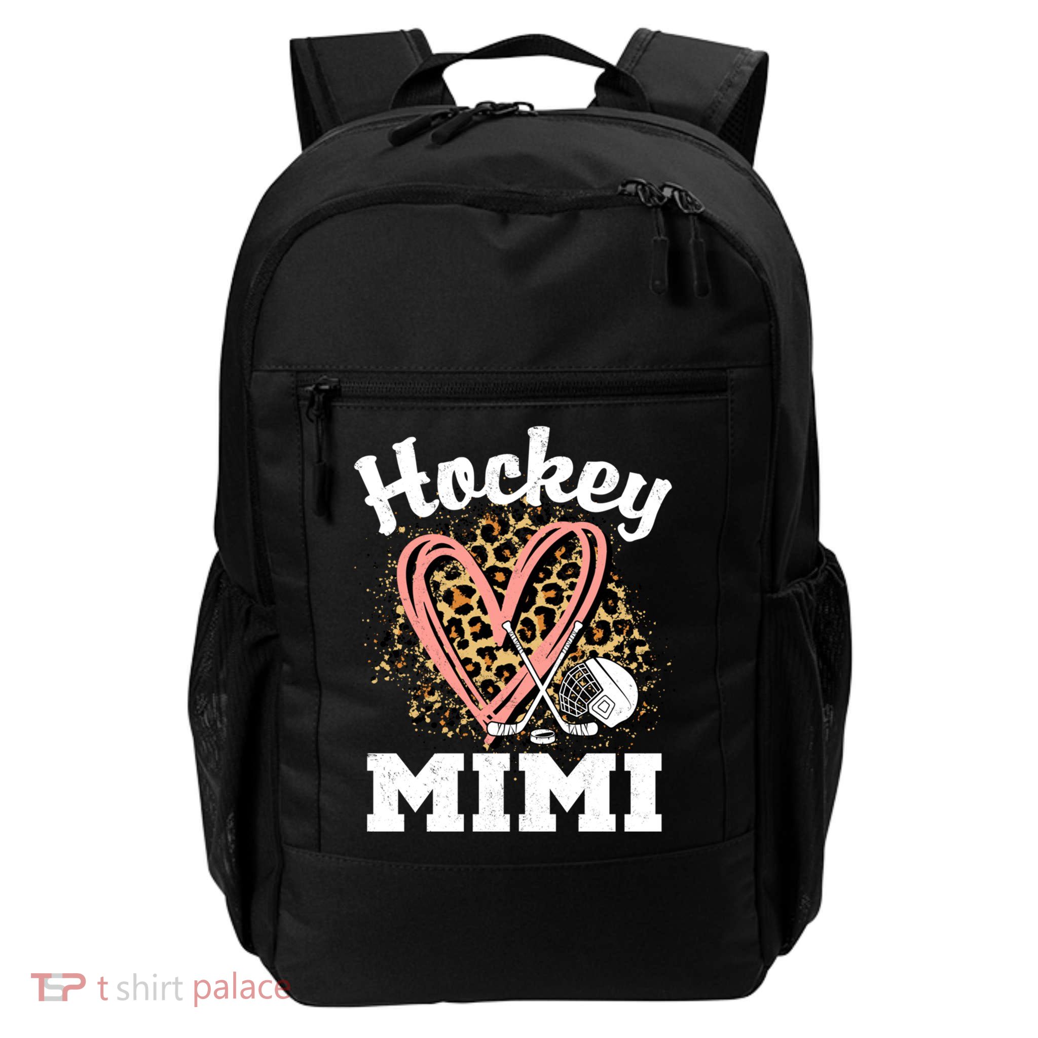 Hockey Mimi Leopard Heart Ice Hockey Grandma Great Gift Backpack