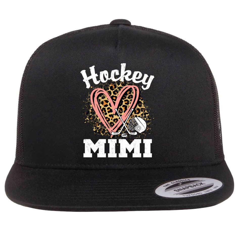 Hockey Mimi Leopard Heart Ice Hockey Grandma Great Gift Flat Bill Trucker Hat