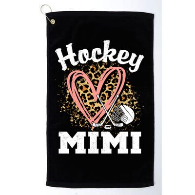 Hockey Mimi Leopard Heart Ice Hockey Grandma Great Gift Golf Towel