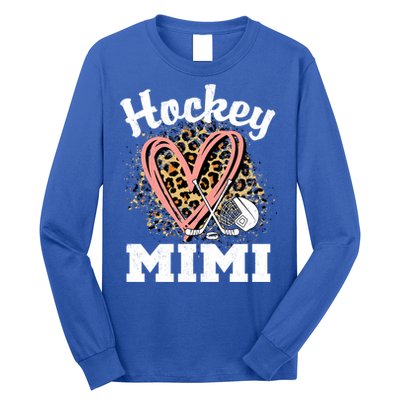 Hockey Mimi Leopard Heart Ice Hockey Grandma Great Gift Long Sleeve Shirt
