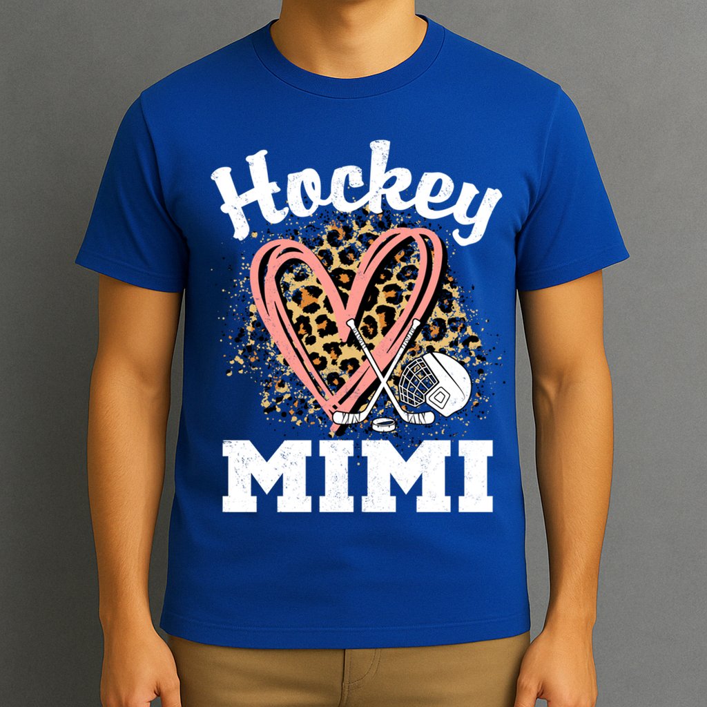 Hockey Mimi Leopard Heart Ice Hockey Grandma Great Gift T-Shirt