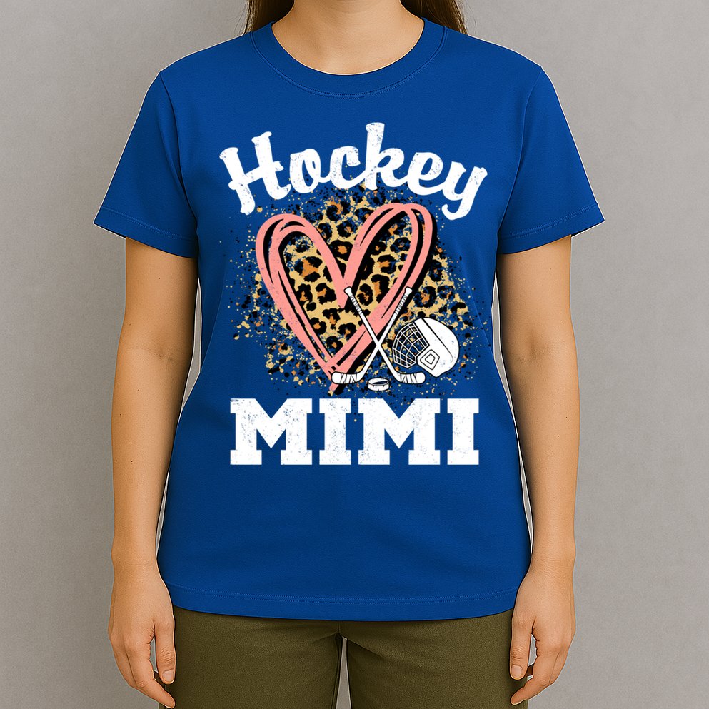 Hockey Mimi Leopard Heart Ice Hockey Grandma Great Gift T-Shirt