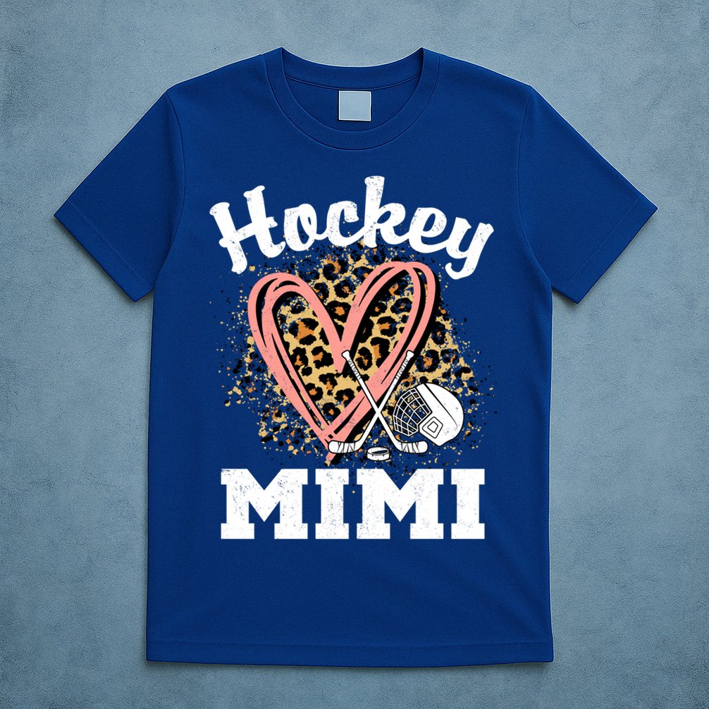 Hockey Mimi Leopard Heart Ice Hockey Grandma Great Gift T-Shirt