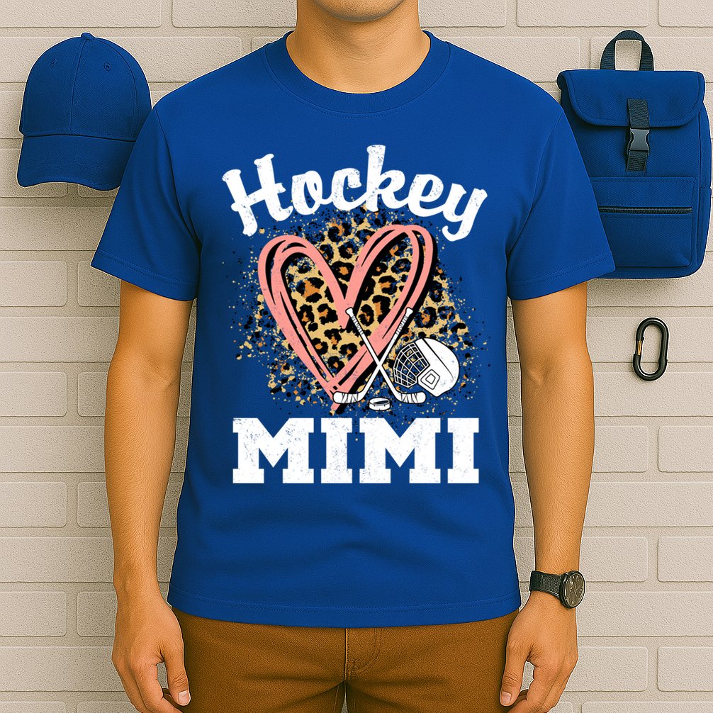 Hockey Mimi Leopard Heart Ice Hockey Grandma Great Gift T-Shirt