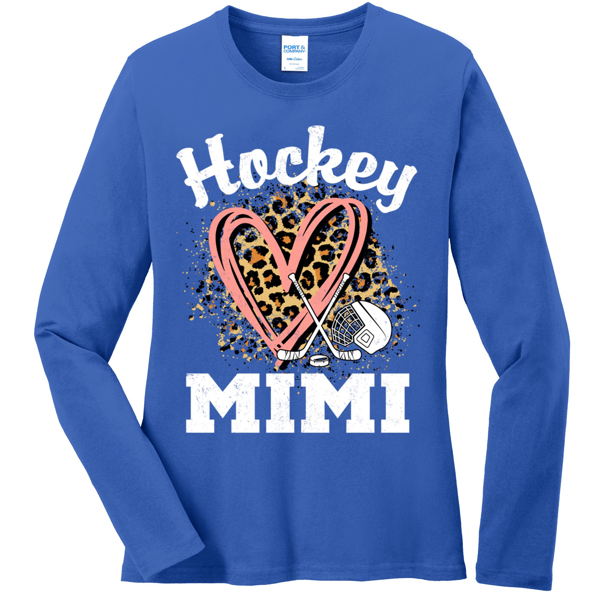 Hockey Mimi Leopard Heart Ice Hockey Grandma Great Gift Ladies Long Sleeve Shirt