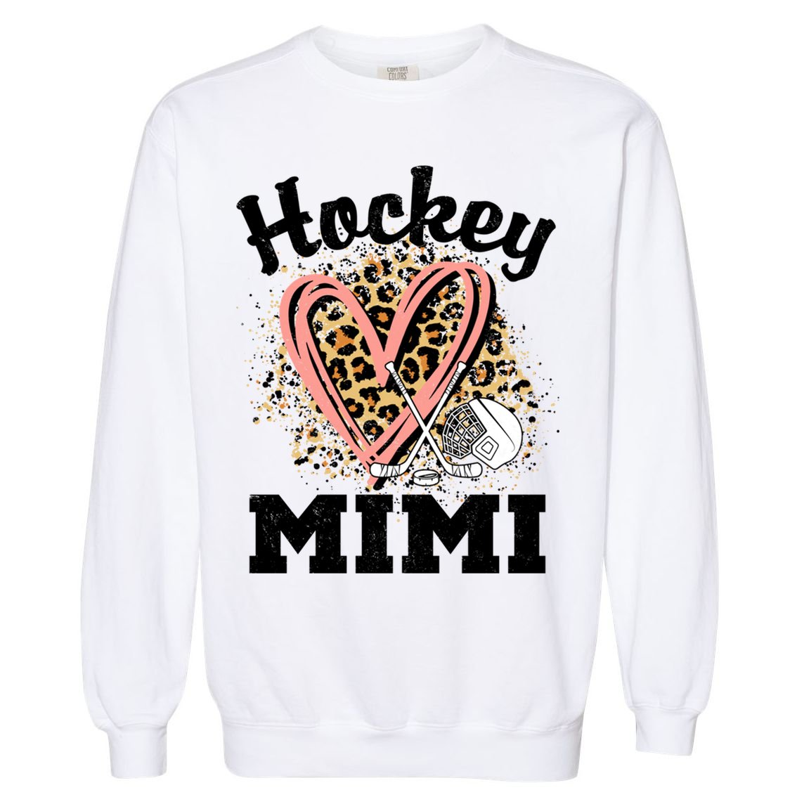 Hockey Mimi Leopard Heart Ice Hockey Grandma Great Gift Garment-Dyed Sweatshirt