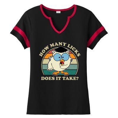 How Many Licks Does It Take Retro Sunset Ladies Halftime Notch Neck Tee