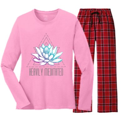 Heavily Meditated Lotus Minimalist Meditation Spiritual Gift Women's Long Sleeve Flannel Pajama Set 