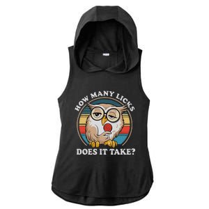 How Many Licks Does It Take Owl Lovers Ladies PosiCharge Tri-Blend Wicking Draft Hoodie Tank