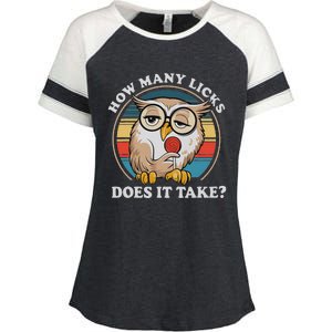 How Many Licks Does It Take Owl Lovers Enza Ladies Jersey Colorblock Tee